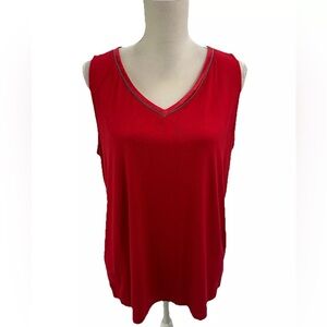 Chico’s 3 Red Embellished V Neck Tank Top Blouse Women’s XL Sleeveless